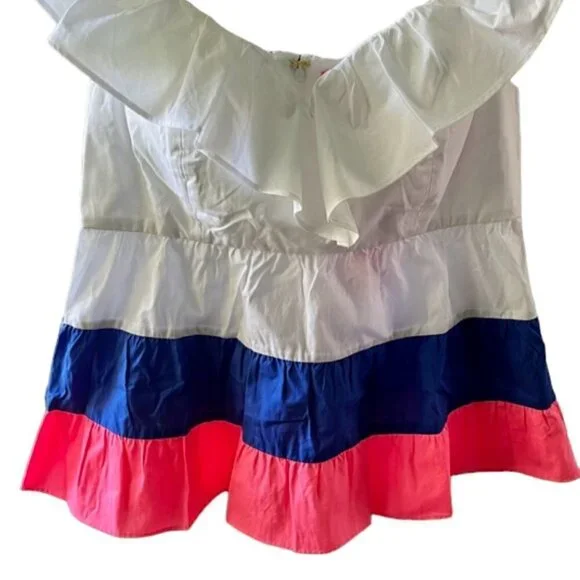 Lilly Pulitzer Emie Fit and Flare Babydoll Top Empire Waist Ruffle Neckline SZ 8 - Picture 5 of 13